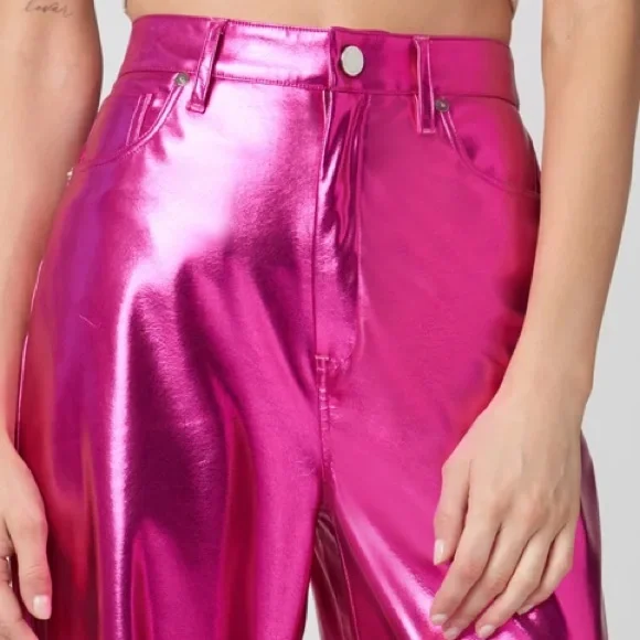 BLANK NYC Pink Metallic Faux Leather Pants Size 26 NWT